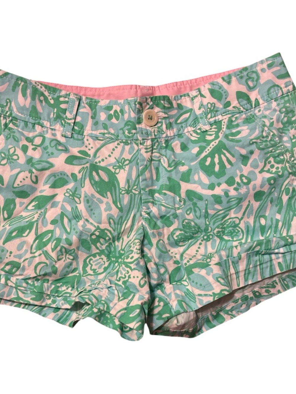 Lilly Pulitzer Green and Pink Floral Print Bermuda Shorts